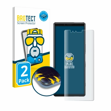 Vorderseite einer Produktverpackung mit dem Markenlogo BROTECT. Daneben ist das Gerät Sony Xperia 1 mit dem zugehörigen Displa