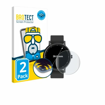 Vorderseite einer Produktverpackung mit dem Markenlogo BROTECT. Daneben ist das Gerät Kreisrunde Displays (ø: 39 mm) mit dem z