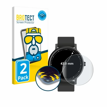 Vorderseite einer Produktverpackung mit dem Markenlogo BROTECT. Daneben ist das Gerät Kreisrunde Displays (ø: 43 mm) mit dem z