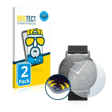 Vorderseite einer Produktverpackung mit dem Markenlogo BROTECT. Daneben ist das Gerät Withings Activité Pop mit dem zugehörige