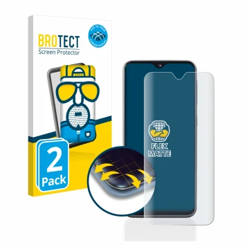 Vorderseite einer Produktverpackung mit dem Markenlogo BROTECT. Daneben ist das Gerät Samsung Galaxy A20e mit dem zugehörigen 