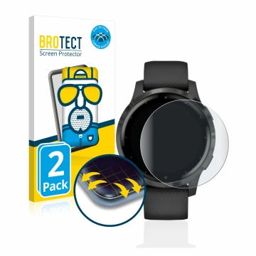 Vorderseite einer Produktverpackung mit dem Markenlogo BROTECT. Daneben ist das Gerät Garmin vivoactive 4s (40 mm) mit dem zug