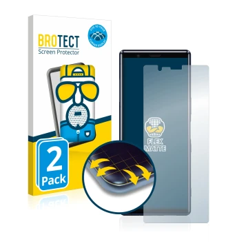 Vorderseite einer Produktverpackung mit dem Markenlogo BROTECT. Daneben ist das Gerät Sony Xperia 5 mit dem zugehörigen Displa