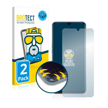 Vorderseite einer Produktverpackung mit dem Markenlogo BROTECT. Daneben ist das Gerät realme X2 Pro mit dem zugehörigen Displa