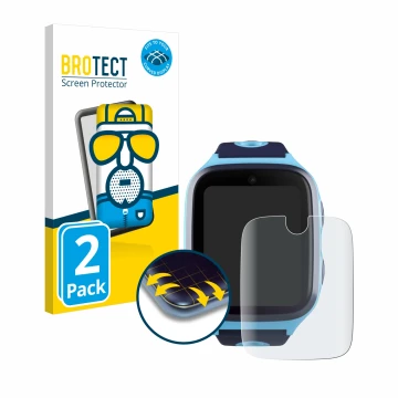 Vorderseite einer Produktverpackung mit dem Markenlogo BROTECT. Daneben ist das Gerät Xplora X4 mit dem zugehörigen Displaysch