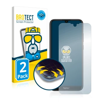 Vorderseite einer Produktverpackung mit dem Markenlogo BROTECT. Daneben ist das Gerät Honor 8A mit dem zugehörigen Displayschu