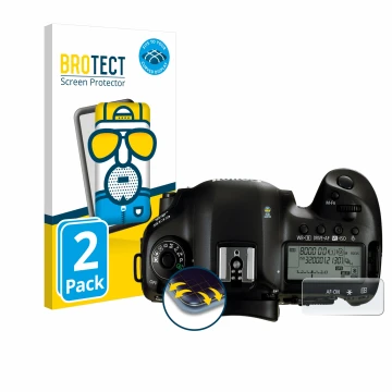 Vorderseite einer Produktverpackung mit dem Markenlogo BROTECT. Daneben ist das Gerät Canon EOS 5D Mark IV (Schulterdisplay) m