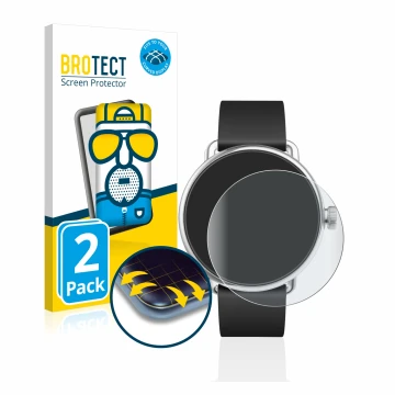 Vorderseite einer Produktverpackung mit dem Markenlogo BROTECT. Daneben ist das Gerät Withings ScanWatch (38 mm) mit dem zugeh