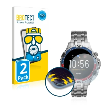 Vorderseite einer Produktverpackung mit dem Markenlogo BROTECT. Daneben ist das Gerät Fossil Garrett HR (5. Gen) mit dem zugeh