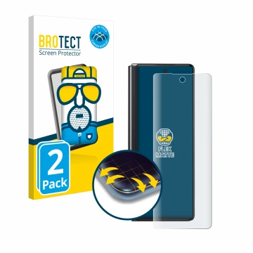 Vorderseite einer Produktverpackung mit dem Markenlogo BROTECT. Daneben ist das Gerät Samsung Galaxy Z Fold 2 5G mit dem zugeh