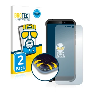Vorderseite einer Produktverpackung mit dem Markenlogo BROTECT. Daneben ist das Gerät Oukitel WP5 Pro mit dem zugehörigen Disp
