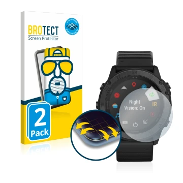 Vorderseite einer Produktverpackung mit dem Markenlogo BROTECT. Daneben ist das Gerät Garmin Tactix Delta Solar mit dem zugehö