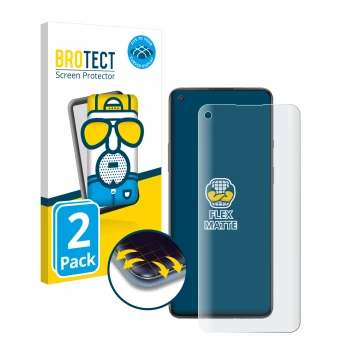 Vorderseite einer Produktverpackung mit dem Markenlogo BROTECT. Daneben ist das Gerät OnePlus 8T mit dem zugehörigen Displaysc