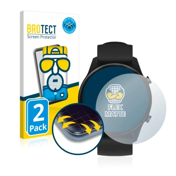 Vorderseite einer Produktverpackung mit dem Markenlogo BROTECT. Daneben ist das Gerät Xiaomi Mi Watch 2021 mit dem zugehörigen