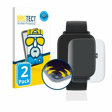 Vorderseite einer Produktverpackung mit dem Markenlogo BROTECT. Daneben ist das Gerät Huami Amazfit Bip U mit dem zugehörigen 