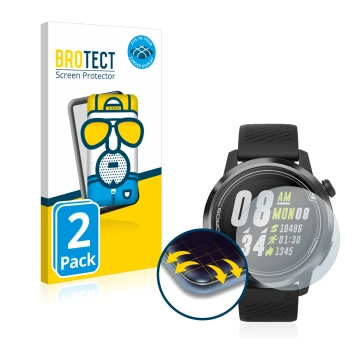 Vorderseite einer Produktverpackung mit dem Markenlogo BROTECT. Daneben ist das Gerät Coros Apex (42 mm) mit dem zugehörigen D