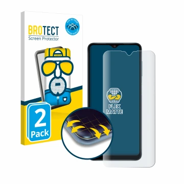 Vorderseite einer Produktverpackung mit dem Markenlogo BROTECT. Daneben ist das Gerät Samsung Galaxy A12 mit dem zugehörigen D