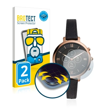 Vorderseite einer Produktverpackung mit dem Markenlogo BROTECT. Daneben ist das Gerät Fossil Monroe Hybrid HR mit dem zugehöri