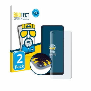 Vorderseite einer Produktverpackung mit dem Markenlogo BROTECT. Daneben ist das Gerät Motorola Moto G Power 2021 mit dem zugeh