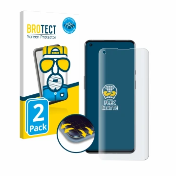 Vorderseite einer Produktverpackung mit dem Markenlogo BROTECT. Daneben ist das Gerät OnePlus 9 Pro mit dem zugehörigen Displa