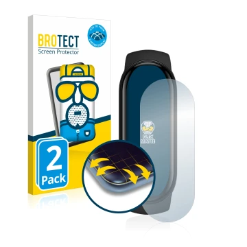 Vorderseite einer Produktverpackung mit dem Markenlogo BROTECT. Daneben ist das Gerät Xiaomi Mi Band 6 mit dem zugehörigen Dis