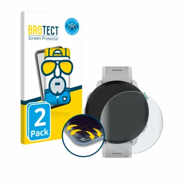 Vorderseite einer Produktverpackung mit dem Markenlogo BROTECT. Daneben ist das Gerät Garmin Forerunner 55 mit dem zugehörigen