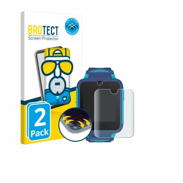 Vorderseite einer Produktverpackung mit dem Markenlogo BROTECT. Daneben ist das Gerät TCL Movetime Family Watch 2 mit dem zuge