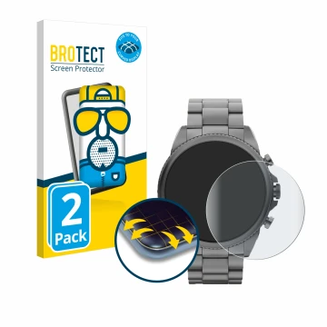 Vorderseite einer Produktverpackung mit dem Markenlogo BROTECT. Daneben ist das Gerät Fossil Gen 6 (44mm) mit dem zugehörigen 