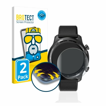 Vorderseite einer Produktverpackung mit dem Markenlogo BROTECT. Daneben ist das Gerät Mobvoi Ticwatch Pro 3 Ultra GPS mit dem 