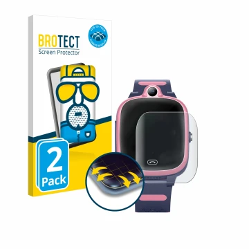 Vorderseite einer Produktverpackung mit dem Markenlogo BROTECT. Daneben ist das Gerät Fitonme 4G Smartwatch S.B-1034 mit dem z