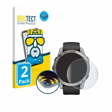 Vorderseite einer Produktverpackung mit dem Markenlogo BROTECT. Daneben ist das Gerät Garmin Fenix 7 (47 mm) mit dem zugehörig