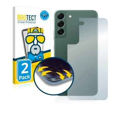 Vorderseite einer Produktverpackung mit dem Markenlogo BROTECT. Daneben ist das Gerät Samsung Galaxy S22 Plus 5G (Rückseite) m