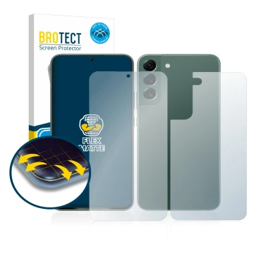 Vorderseite einer Produktverpackung mit dem Markenlogo BROTECT. Daneben ist das Gerät Samsung Galaxy S22 Plus 5G (Display+Rück