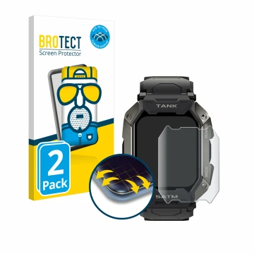 Vorderseite einer Produktverpackung mit dem Markenlogo BROTECT. Daneben ist das Gerät Kospet Tank M1 mit dem zugehörigen Displ