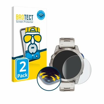 Vorderseite einer Produktverpackung mit dem Markenlogo BROTECT. Daneben ist das Gerät Garmin D2 Mach 1 mit dem zugehörigen Dis