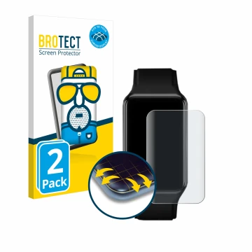 Vorderseite einer Produktverpackung mit dem Markenlogo BROTECT. Daneben ist das Gerät Oppo Watch Free mit dem zugehörigen Disp