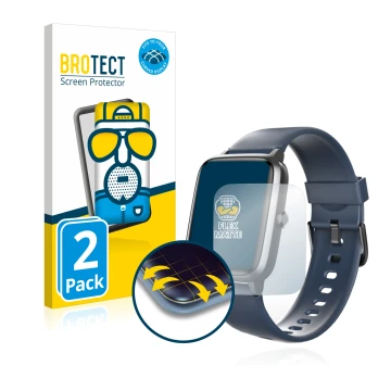 Vorderseite einer Produktverpackung mit dem Markenlogo BROTECT. Daneben ist das Gerät Hama Fit Watch 4900 mit dem zugehörigen 