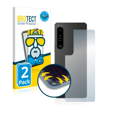 Vorderseite einer Produktverpackung mit dem Markenlogo BROTECT. Daneben ist das Gerät Sony Xperia 1 IV (Rückseite) mit dem zug