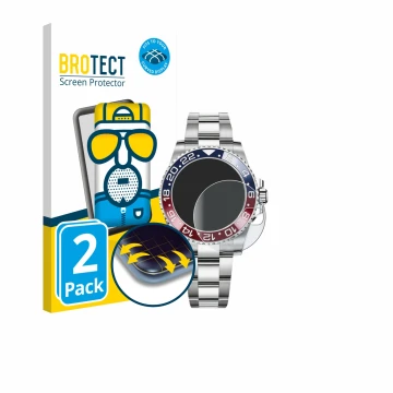 Vorderseite einer Produktverpackung mit dem Markenlogo BROTECT. Daneben ist das Gerät Rolex GMT-Master II mit dem zugehörigen 
