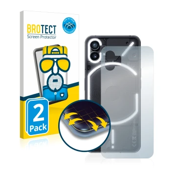 Vorderseite einer Produktverpackung mit dem Markenlogo BROTECT. Daneben ist das Gerät Nothing Phone (1) (Rückseite) mit dem zu