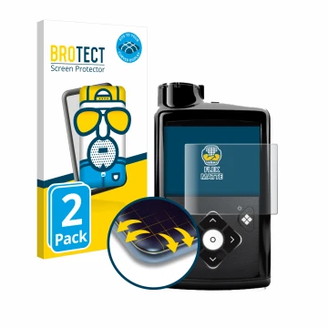 Vorderseite einer Produktverpackung mit dem Markenlogo BROTECT. Daneben ist das Gerät Medtronic Minimed 780G mit dem zugehörig