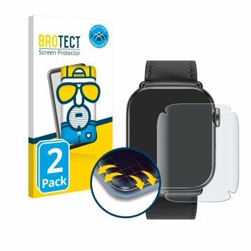 Vorderseite einer Produktverpackung mit dem Markenlogo BROTECT. Daneben ist das Gerät Apple Watch Hermès (41 mm) mit dem zugeh