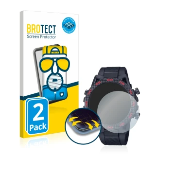 Vorderseite einer Produktverpackung mit dem Markenlogo BROTECT. Daneben ist das Gerät Casio Edifice ECB 2000 mit dem zugehörig