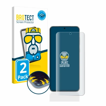 Vorderseite einer Produktverpackung mit dem Markenlogo BROTECT. Daneben ist das Gerät Huawei P60 Pro mit dem zugehörigen Displ