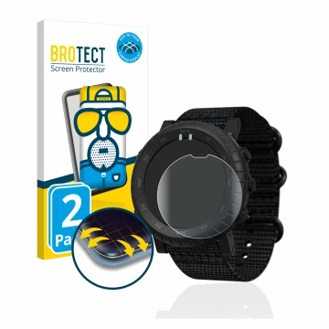 Vorderseite einer Produktverpackung mit dem Markenlogo BROTECT. Daneben ist das Gerät Suunto Core Alpha mit dem zugehörigen Di