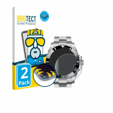 Vorderseite einer Produktverpackung mit dem Markenlogo BROTECT. Daneben ist das Gerät Rolex Submariner 16610 (Date) mit dem zu