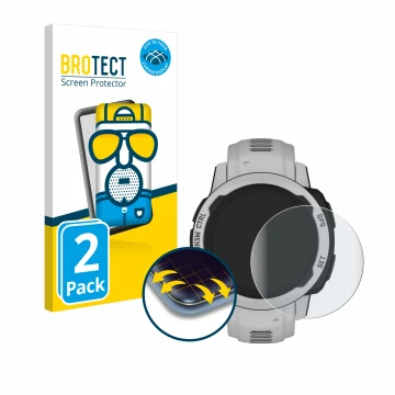 Vorderseite einer Produktverpackung mit dem Markenlogo BROTECT. Daneben ist das Gerät Garmin Instinct 2S Solar (40 mm) mit dem
