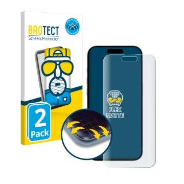 Vorderseite einer Produktverpackung mit dem Markenlogo BROTECT. Daneben ist das Gerät Apple iPhone 15 Plus mit dem zugehörigen