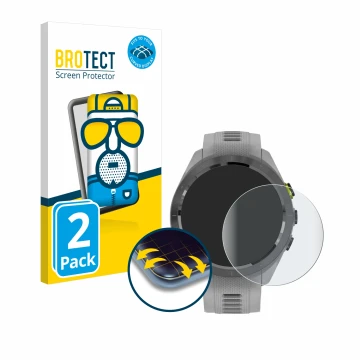 Vorderseite einer Produktverpackung mit dem Markenlogo BROTECT. Daneben ist das Gerät Garmin Approach S70 (42 mm) mit dem zuge