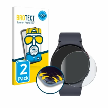 Vorderseite einer Produktverpackung mit dem Markenlogo BROTECT. Daneben ist das Gerät Samsung Galaxy Watch 6 (44 mm) mit dem z